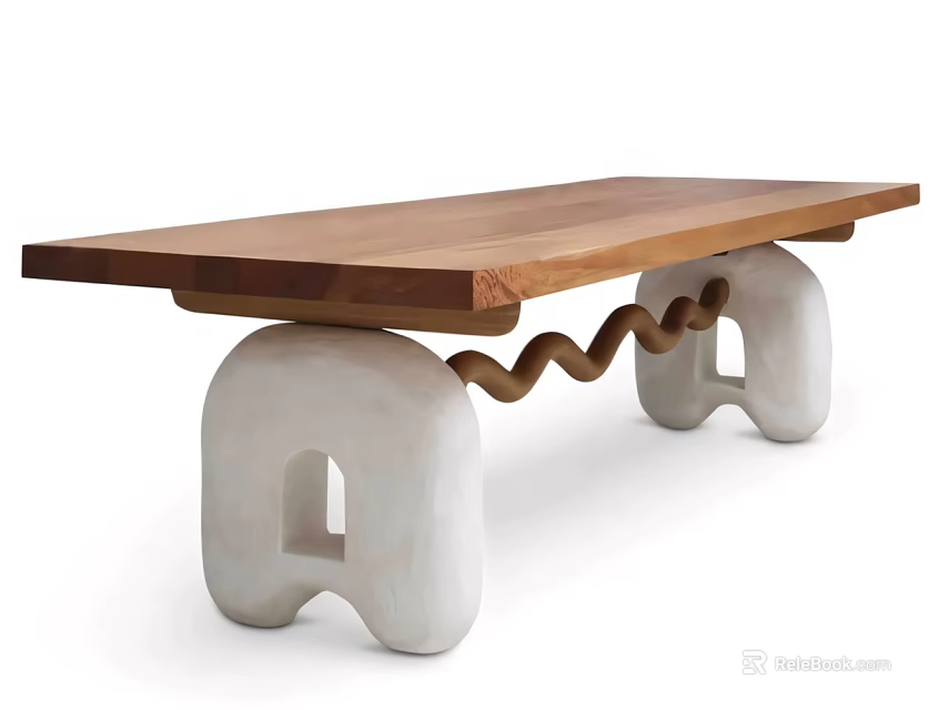 Artistic Modern Bar Counter With Wooden Top White Sculptural Bases And Curved Connector 3d model 