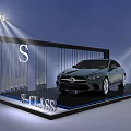 Premium Display Shelf with Glass Metal Frame Showcasing S CLASS Car under Lighting