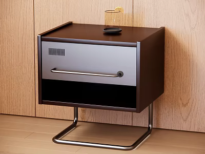 Modern Bedside Table with Drawer Metal Handle Frame and Small Candle Holder 3d model