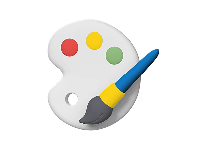 Round Art Palette With Blue Yellow Handle Paintbrush And Red Yellow Green Dots Design 3d model