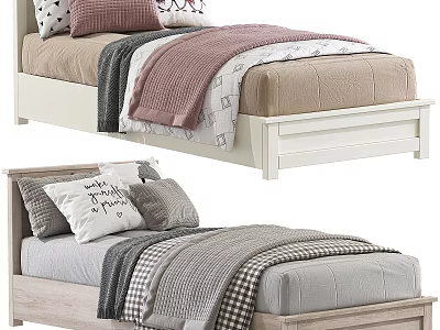 Stylish Single Beds With Decorative Bedding And Pillows 3d model