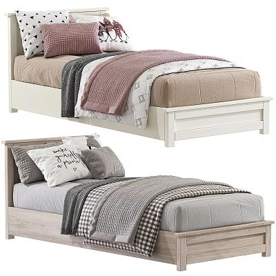 Stylish Single Beds With Decorative Bedding And Pillows 3d model