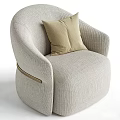 Modern Single Sofa With Beige Accent Pillows Curved Armrests And Golden Trim In Textured Fabric