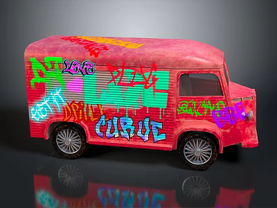 Pink Truck With Colorful Graffiti Art Love Curse And Vibrant Designs 3d model
