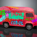 Pink Truck With Colorful Graffiti Art Love Curse And Vibrant Designs