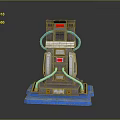 Industrial Mechanical Device With Red Indicator Lights Blue Cables And Blue Base