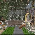 Natural Style Restaurant Interior With Green Plants Mushroom Decorations And Wooden Structure