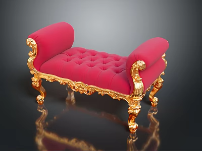 Ornate Red Upholstered Sofa Bench With Gold Carved Armrests And Decorative Legs Design 3d model