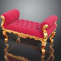 Ornate Red Upholstered Sofa Bench With Gold Carved Armrests And Decorative Legs Design