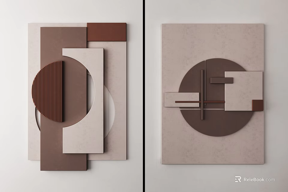Modern Geometric Wall Decor With Circular And Rectangular Shapes In Neutral Tones 3d model