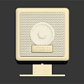 White Cube Shaped Electronic Appliance With Mesh Design And Circular Speaker 3d model