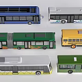 Various Toy Bus Models in Different Colors and Types Displayed Together 3d model
