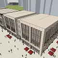 Modern Commercial Street With Glass Facade Shops Pedestrians And High Rise Buildings