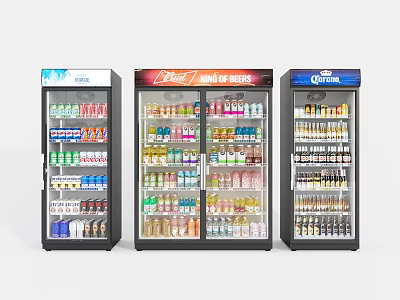 Commercial Beverage Display Coolers Stocked With Assorted Drinks And Brands 3d model