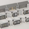 Traditional Entry Gates With Carved Patterns Decorative Pillars And Metal Frames 3d model