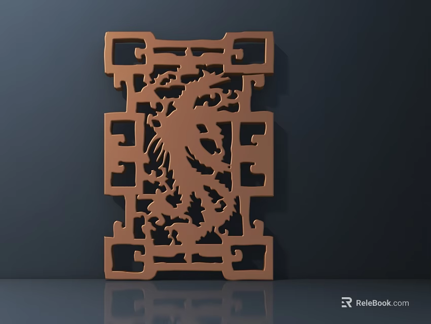 Chinese Style Carved Decorative Panel with Phoenix Pattern and Geometric Border 3d model