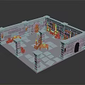 Medieval Building Interior With Stone Walls Archway Checkerboard Floor And Red Furnishings