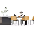 Modern Dining Table Set With Yellow Chairs Marble Sideboard And Decorative Plants 3d model
