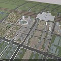 Modern Aerial Planning of Urban Layout with Mixed Buildings Transportation Hubs and Green Areas