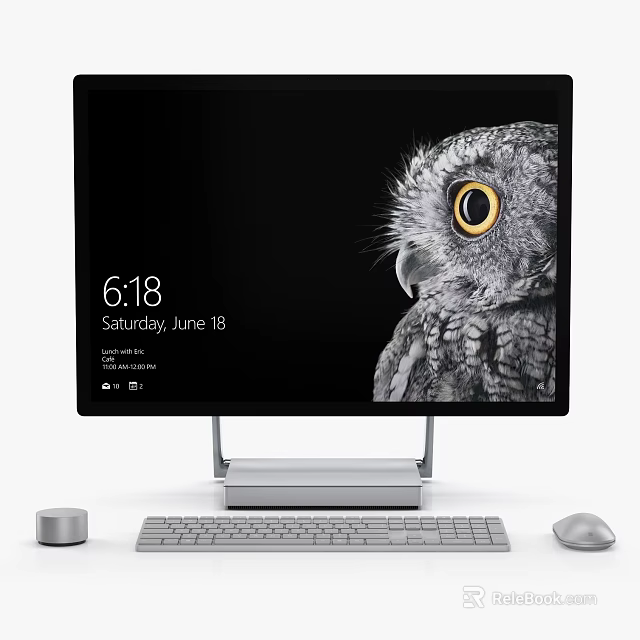 Modern Desktop Computer Setup With Monitor Owl Image Keyboard And Mouse 3d model 