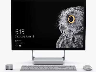 Modern Desktop Computer Setup With Monitor Owl Image Keyboard And Mouse 3d model