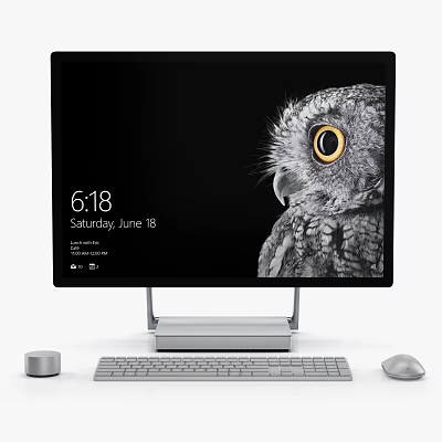 Modern Desktop Computer Setup With Monitor Owl Image Keyboard And Mouse 3d model