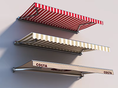 Varied Design Outdoor Awnings featuring Red White Striped Beige Patterns and Costa Brand Logo 3d model