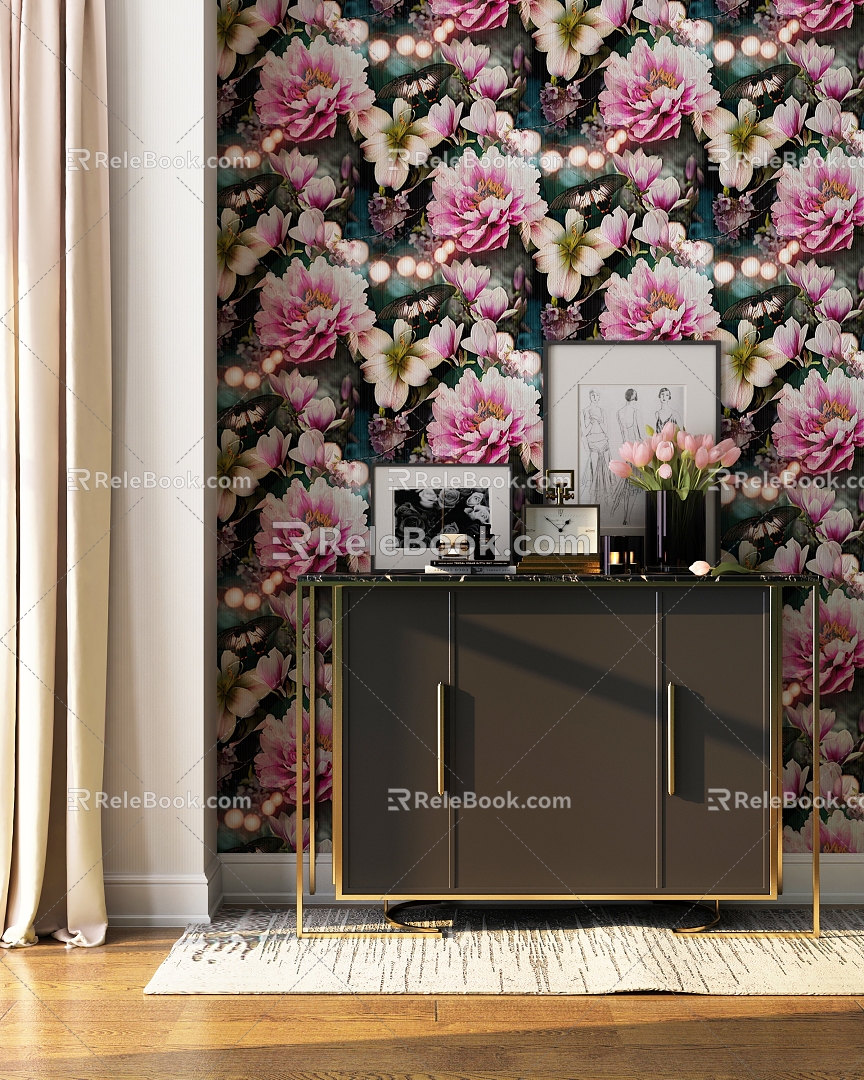 Living Room Decorative Cabinet Curtain Decorations 3d model