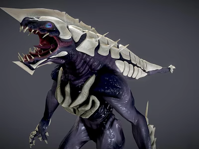 Mythical Monster Game Movie Character With Sharp Fangs Open Mouth And Spiked Armor 3d model