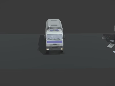White Emergency Van With Blue Stripes And Front Lights On Dark Background 3d model