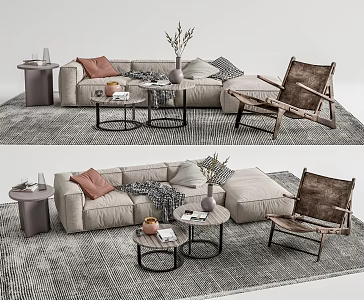 Quiet sofa tea table combination 3d model