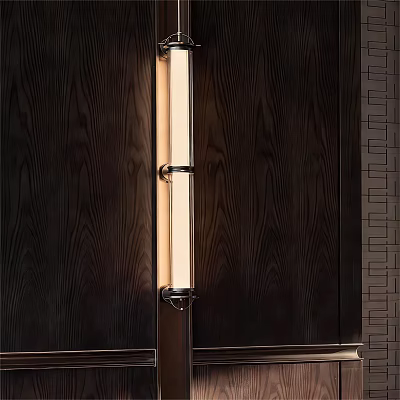 Modern Wall Lamp With Warm Illumination On Dark Wooden Wall Interior 3d model