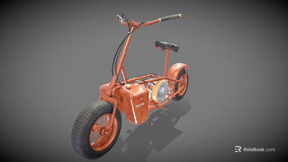 Orange Vintage Motorcycle With Black Seat Large Tires And Engine 3d model 