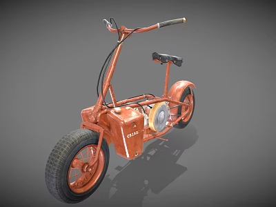 Orange Vintage Motorcycle With Black Seat Large Tires And Engine 3d model