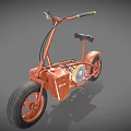 Orange Vintage Motorcycle With Black Seat Large Tires And Engine