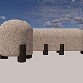 Beige Fabric Sofa Stools With Dark Wooden Legs And Minimalist Design