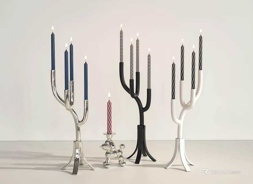 Modern Candle Holder Set With Silver Black White Designs For Home Decoration 3d model 