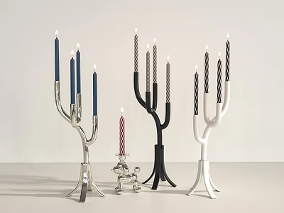 Modern Candle Holder Set With Silver Black White Designs For Home Decoration 3d model