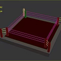 3D Model of Professional Boxing Ring with Square Platform Ropes and Red Posts 3d model