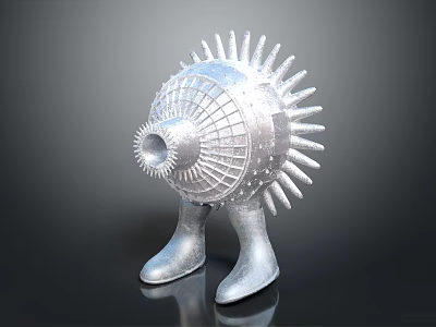 Futuristic Silver Spherical Smart Machine With Spiked Structure And Footed Base 3d model
