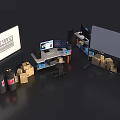 Modern Industrial Equipment Workbench With Large Display Screen Computer Printer Cylindrical Containers And Storage Boxes