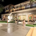 Modern Commercial Plaza Landscape With ZHONGHAI Signage Building Facade Lighting And Pedestrians