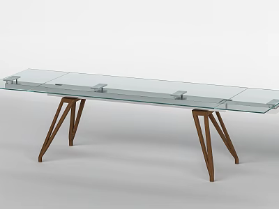 Modern Dining Table With Glass Top And Wooden Tapered Legs Design 3d model