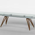 Modern Dining Table With Glass Top And Wooden Tapered Legs Design