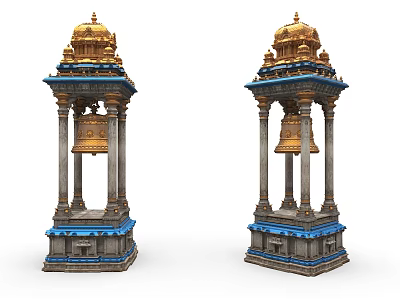 Ancient Architecture Featuring Golden Domes Blue Decorations Pillars And Bells 3d model