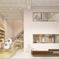 Cozy Mall Store Interior With Light Pink Walls Wooden Shelves And Product Displays