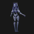 Futuristic Sci Fi Female Game Character With Mechanical Armor Purple Hair And Horns Design