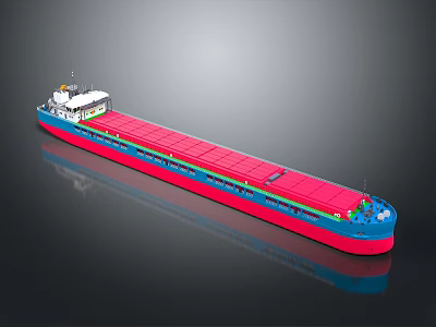 Cargo Water Vessel With Blue Red Hull And Long Red Cargo Transport Deck 3d model