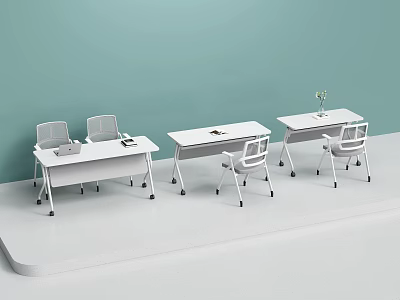 White Modern Table And Chair Set With Light Green Wall And White Floor 3d model