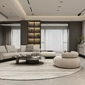 Elegant Modern Living Dining Room With Beige Sofa Coffee Table And Floor To Ceiling Windows